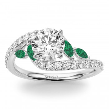 Swirl Design Diamond & Marquise Emerald Bridal Ring Set in Palladium (0.96ct)